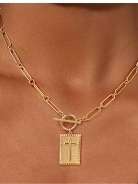 Uncommon James Gold Rectangular Cross Toggle Necklace